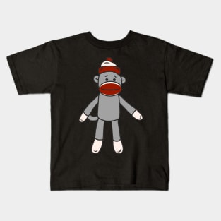 Sock Monkey With Red, Grey And White Stripes Kids T-Shirt